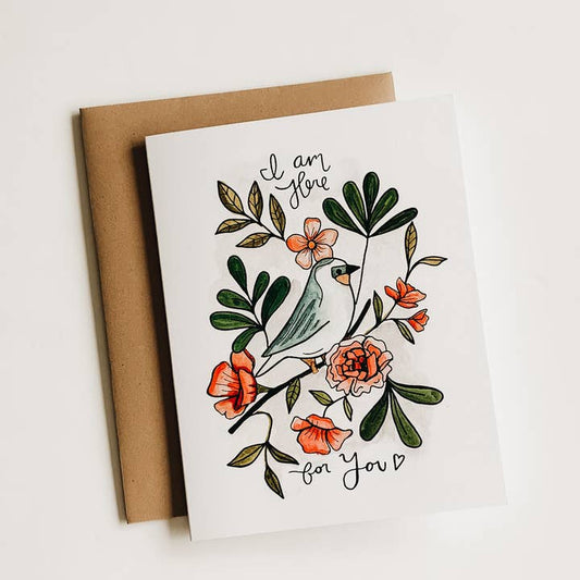 Here For You Bird Flowers Card