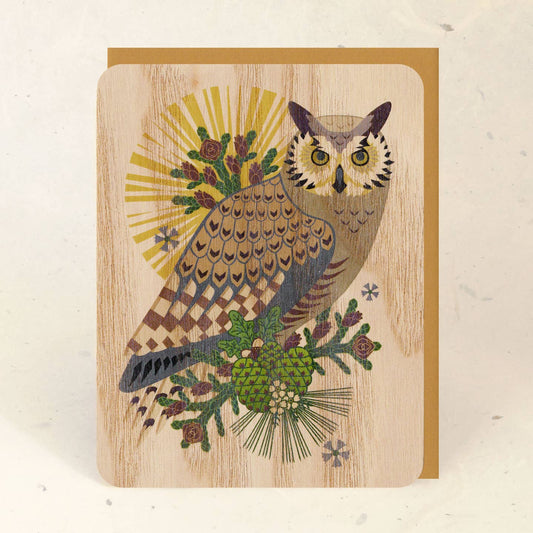 Great Horned Owl Wood Card