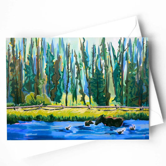 Wading Moose in Lake Blank Card