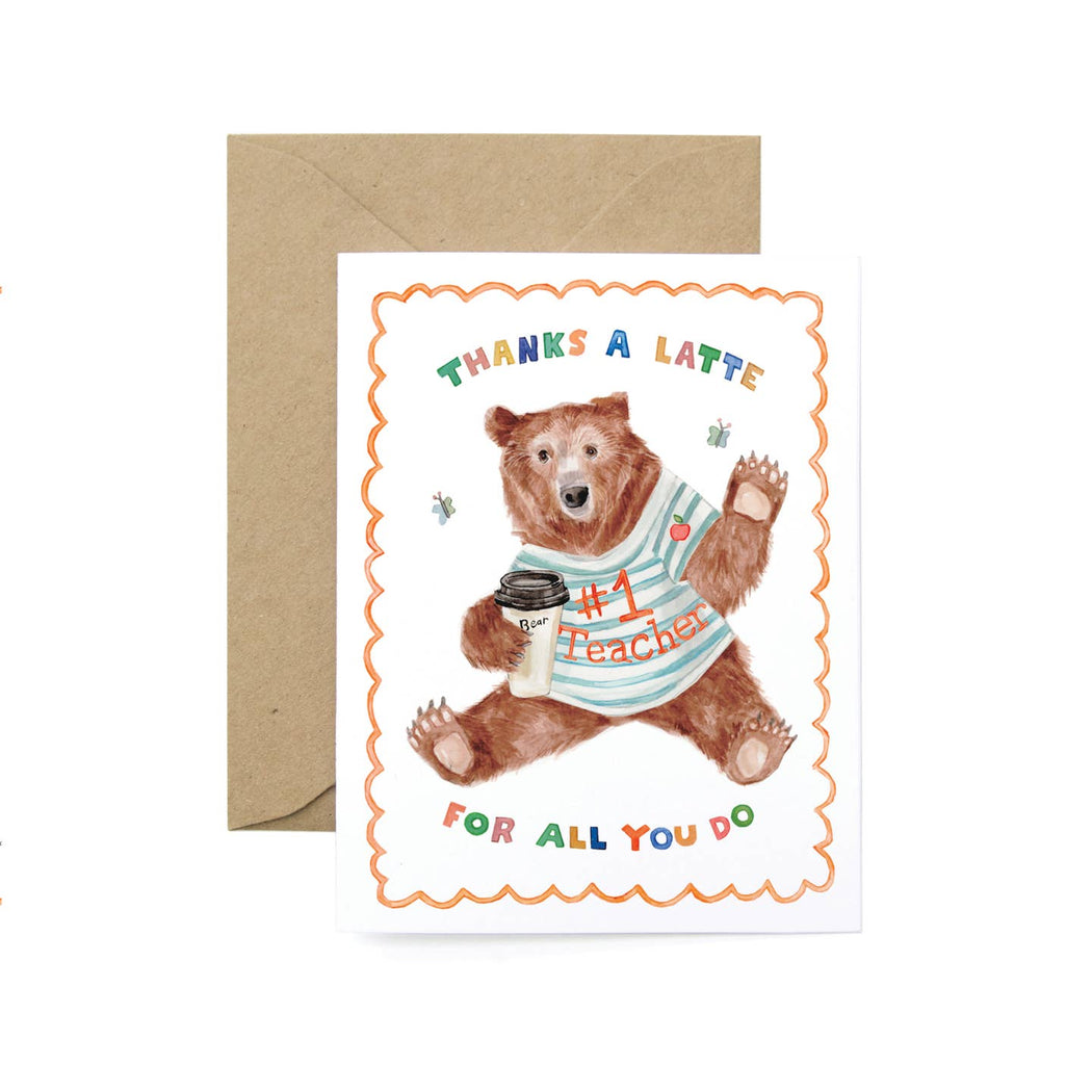 Thanks A Latte Bear Teacher Card