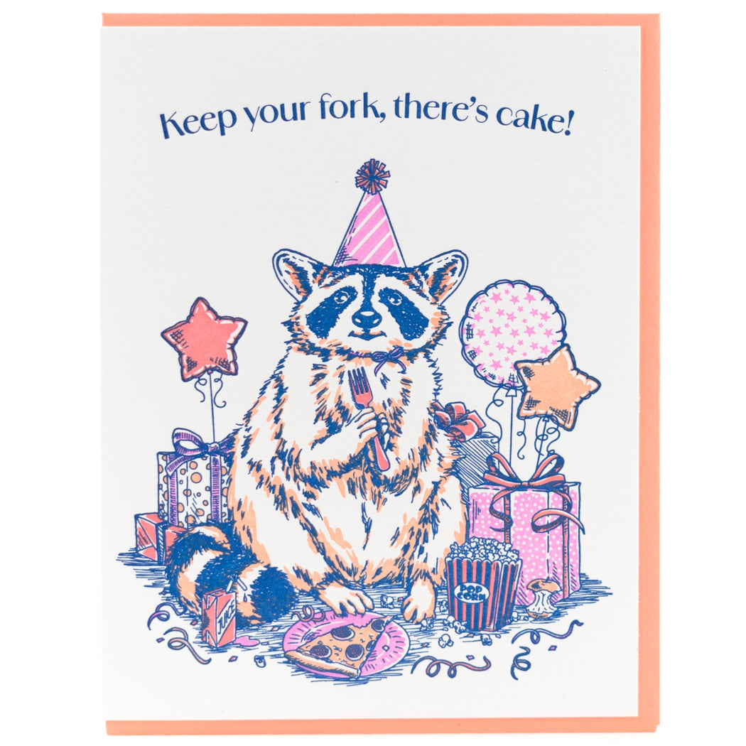 Keep Your Fork Theres Cake Birthday Raccoon Card