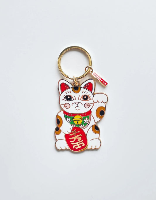 Maneki Neko Cat Enamel Keychain