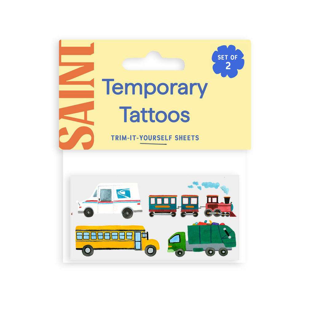On Wheels Bus Train Trucks Temp Tattoos