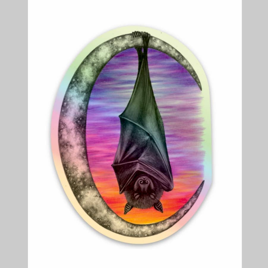 Bat Sleeping Crescent Moon Sticker