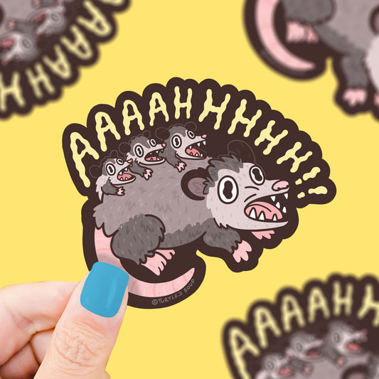 Aaaahhhh Screaming Crazy Opossum Vinyl Sticker