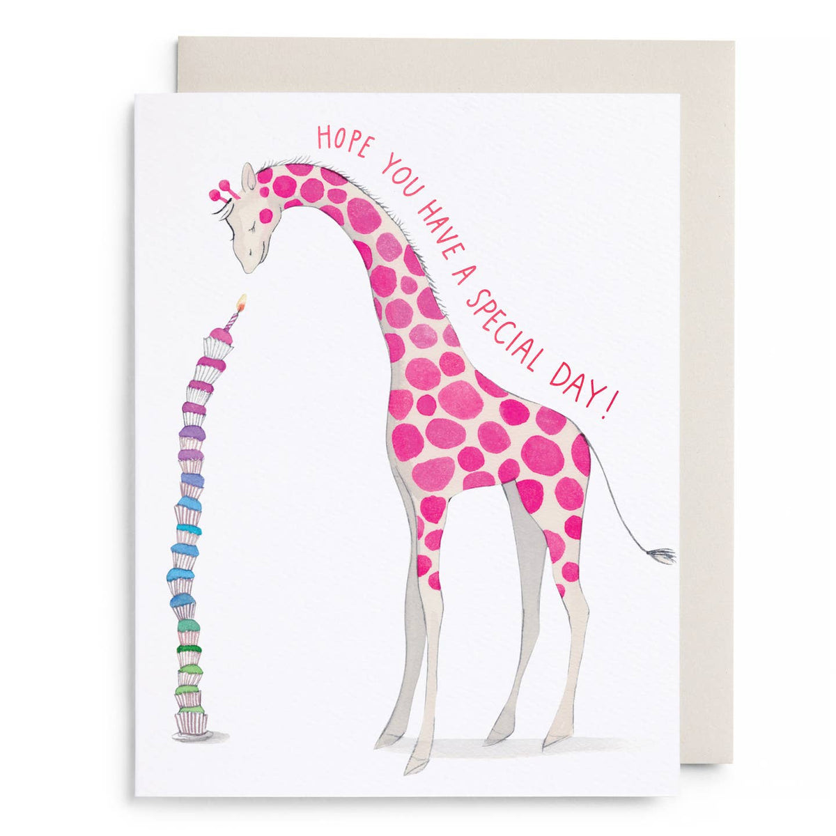 Giraffe Leaning Tower of Cupcakes Birthday Card
