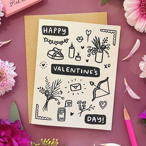 Valentines Day Symbol Doodles Card