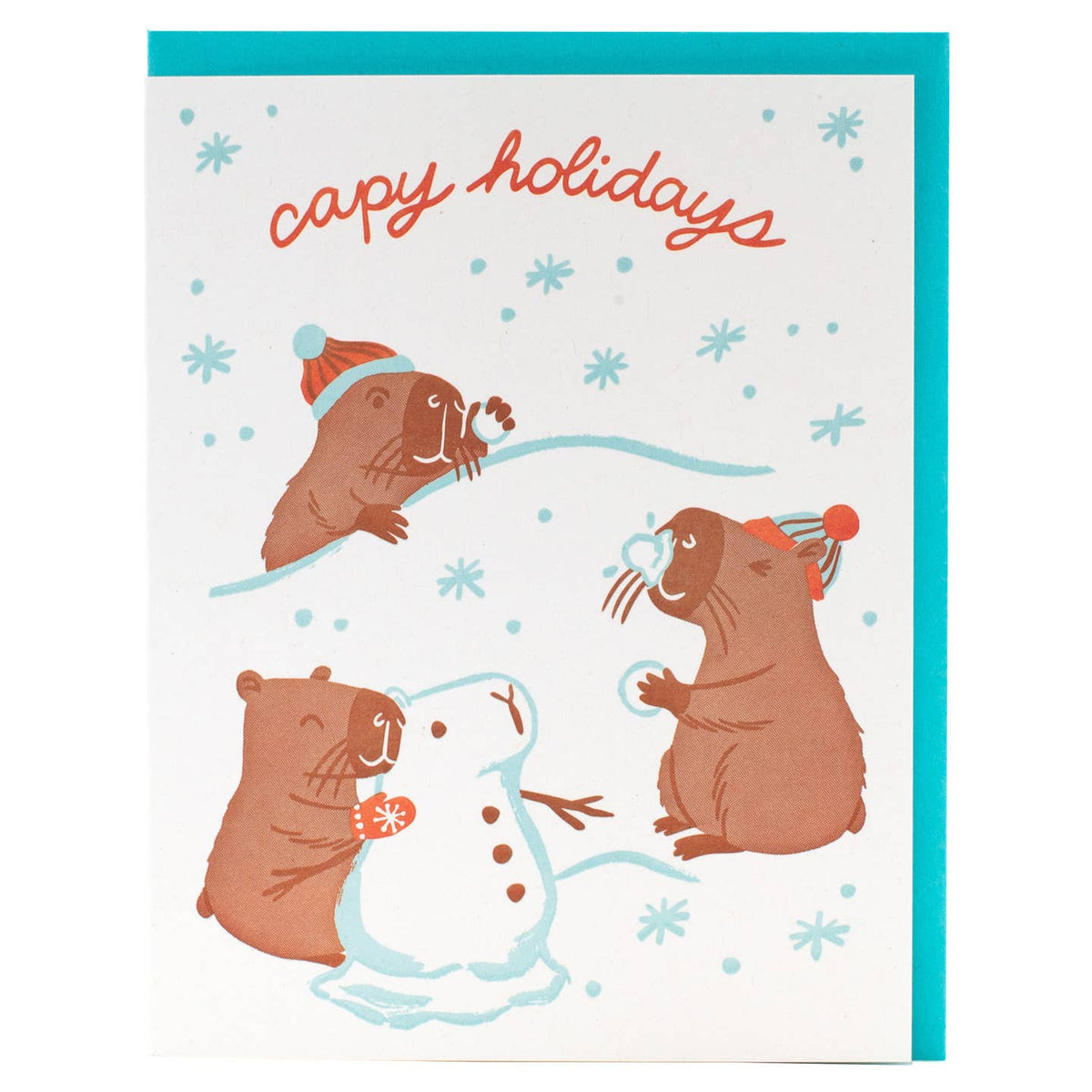 Capybara Snowball Fight Card