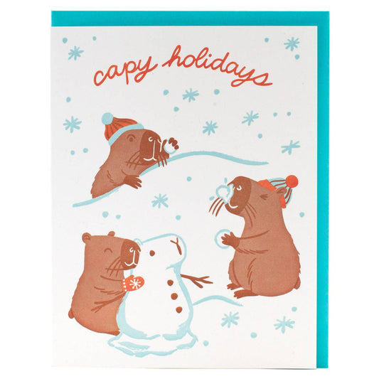 Capybara Snowball Fight Card