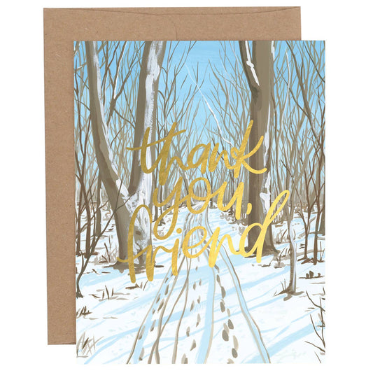 Snowy Tracks Thank You Friend Card