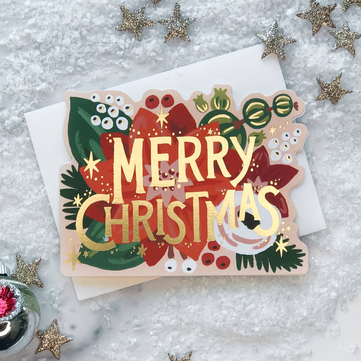 Poinsettia Die Cut Christmas Card
