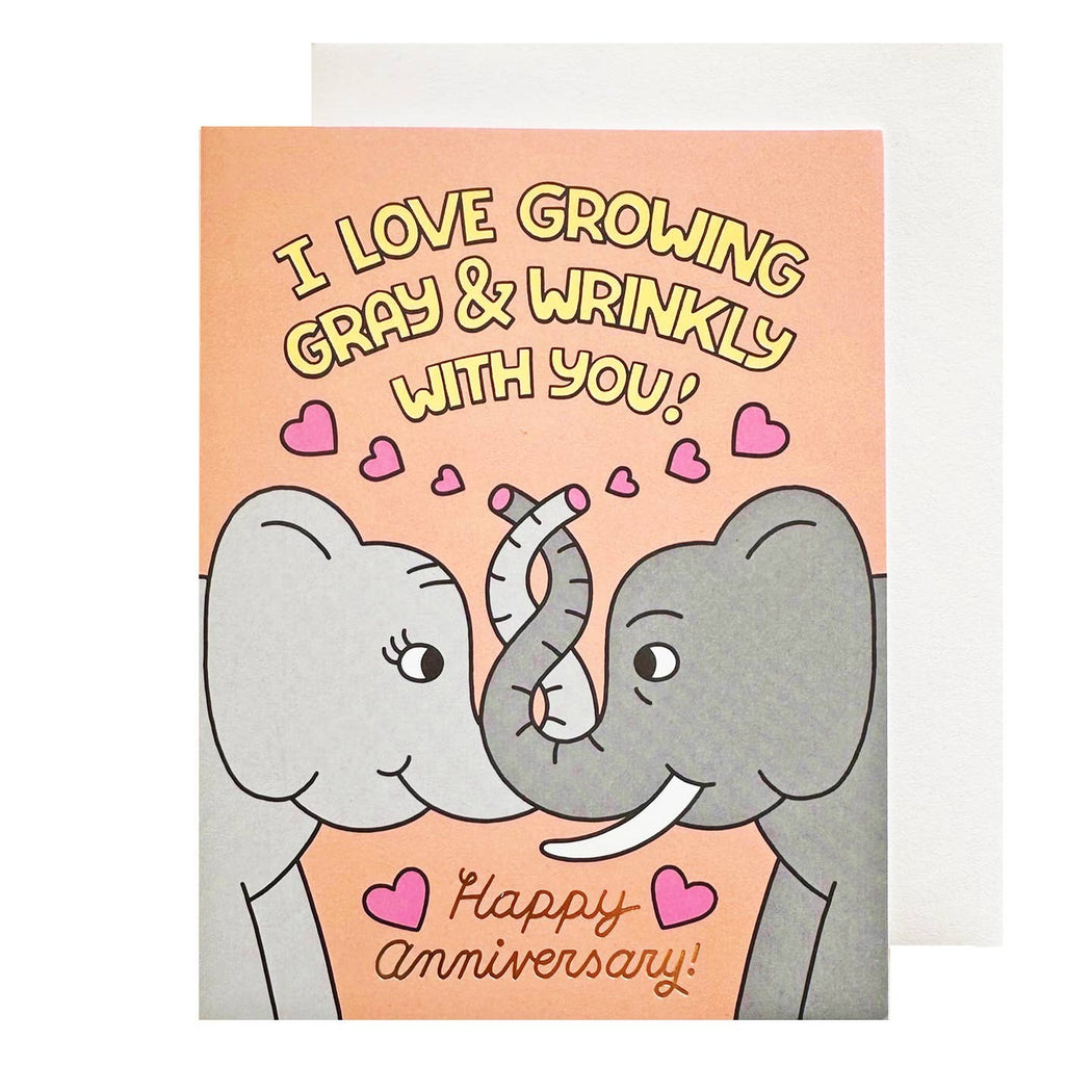 Elephant Love Growing Old Wrinkly Anniversary Card