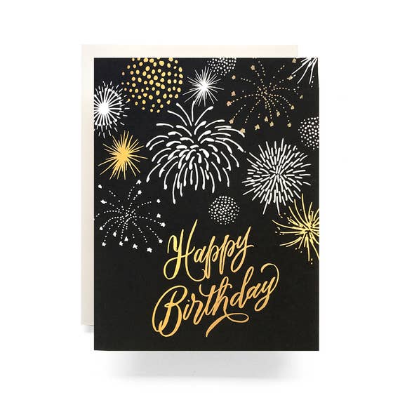Black Fireworks Happy Birthday Card