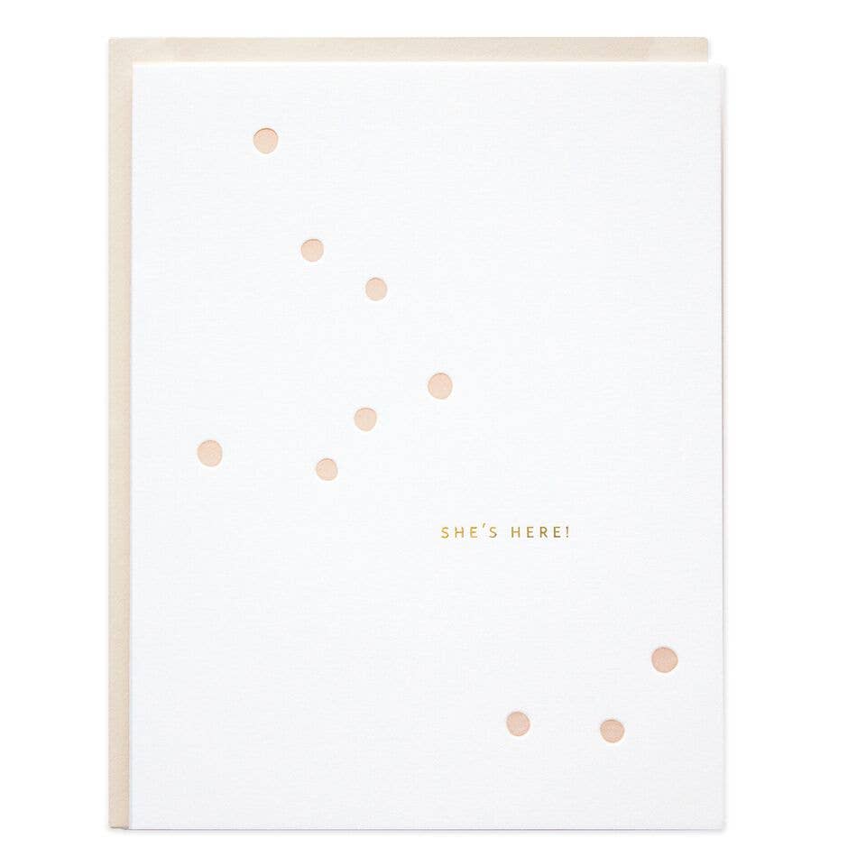 Shes Here Pink Dots Baby Card