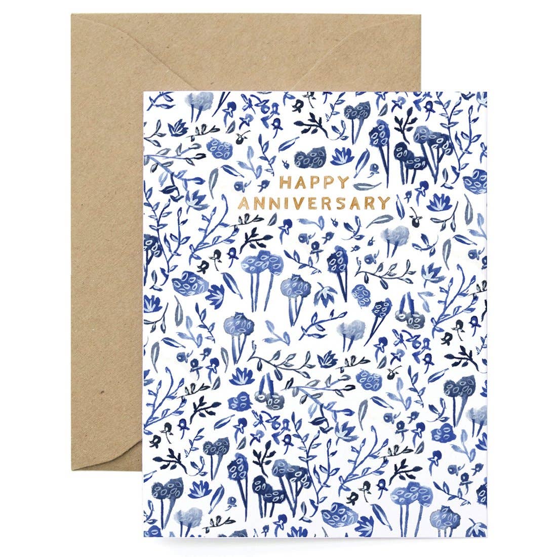 Blue Floral Anniversary Card