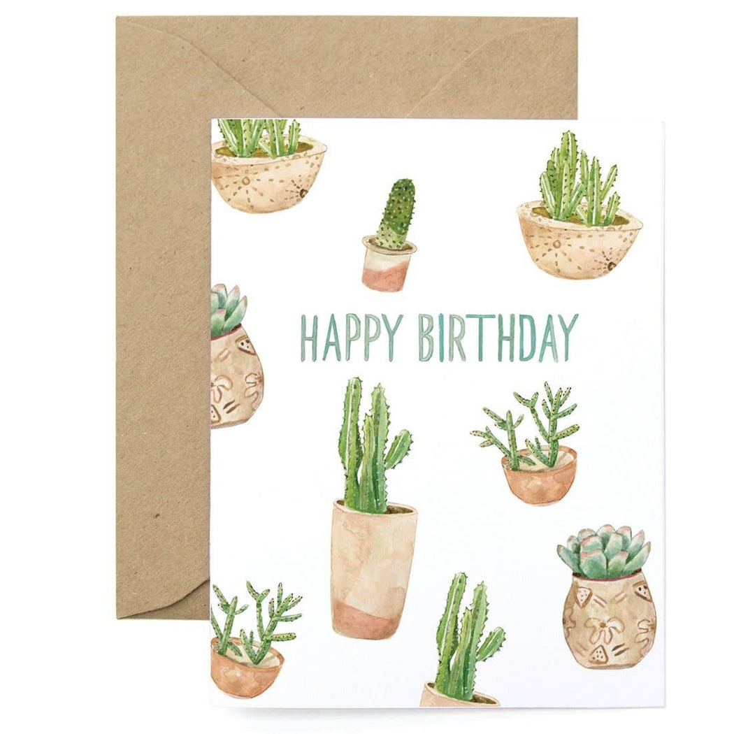 Happy Birthday Succulents Potted Cactus Card