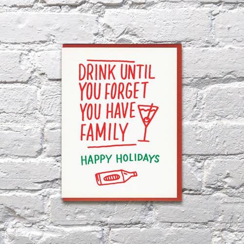 Drink Until You Forget Family Holiday Card