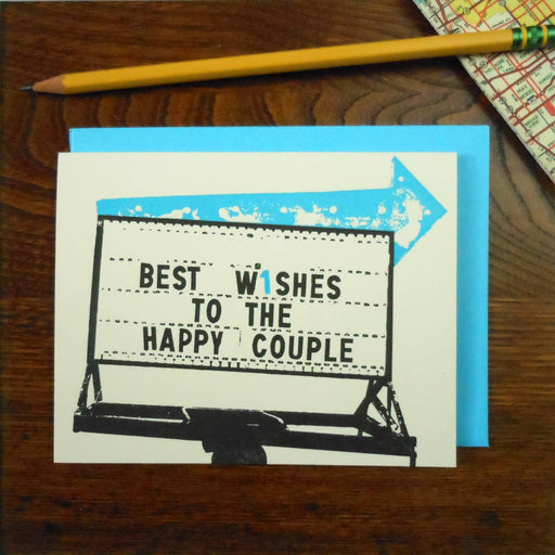 Vintage Best Wishes Happy Couple Wedding Arrow Card
