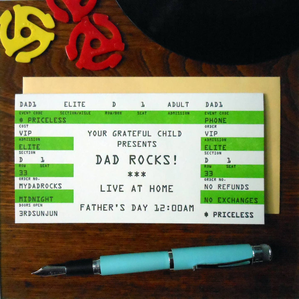 Dad Rocks Fathers Day Concert Ticket Card