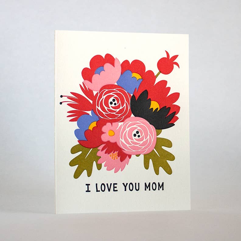I Love You Mom Red Bouquet Card