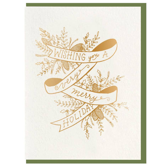 Ribbon Wishing You Very Merry Christmas Gold Card