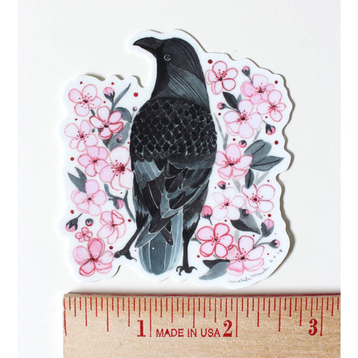 Black Crow Bird Blossoms Vinyl Sticker
