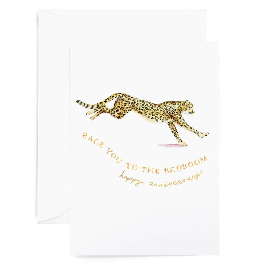 Race You to the Bedroom Cheetah Anniversary Card