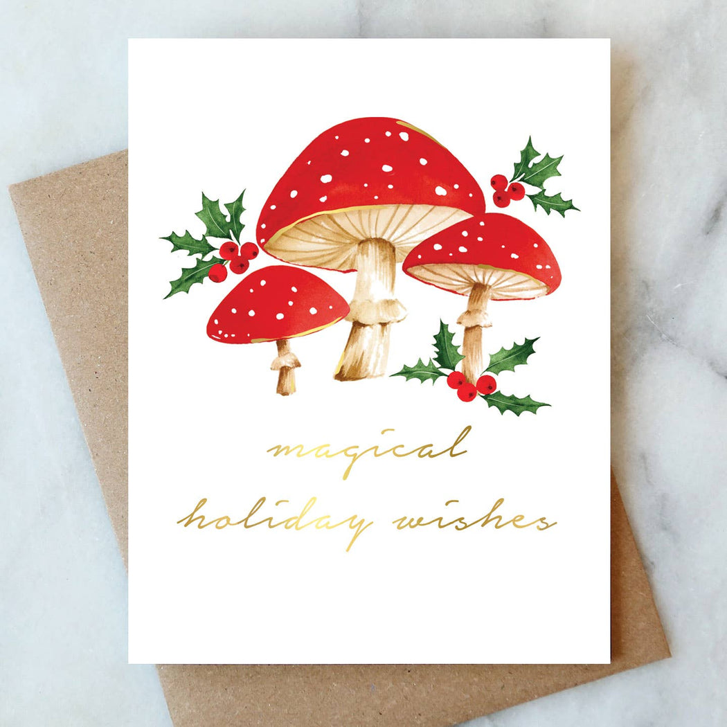 Magical Holiday Wishes Mushrooms Card