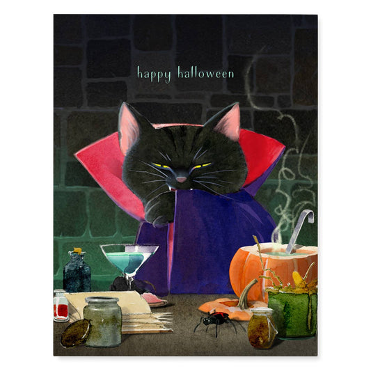 Cat Dracula Halloween Card