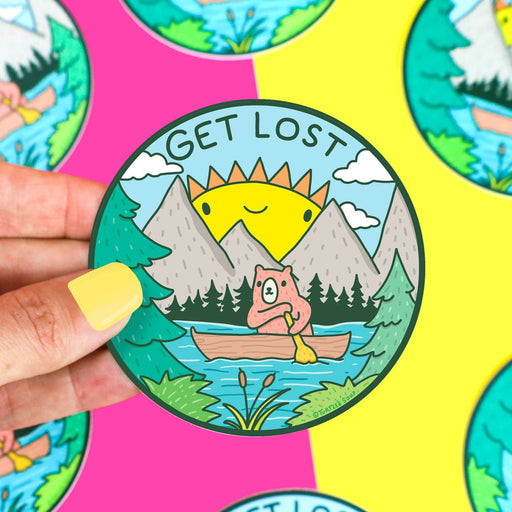 Get Lost Bear in Canoe Vinyl Sticker