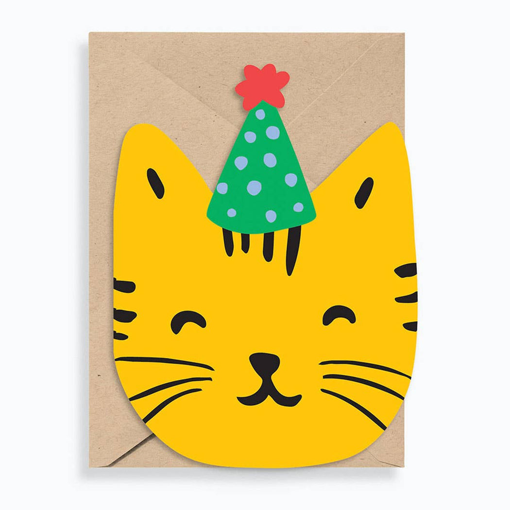 Die Cut Party Hat Cat Birthday Card