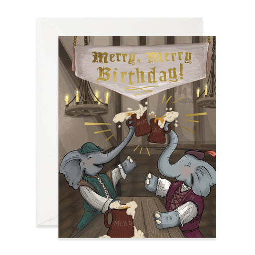 Elephant Vikings Merry Birthday Card