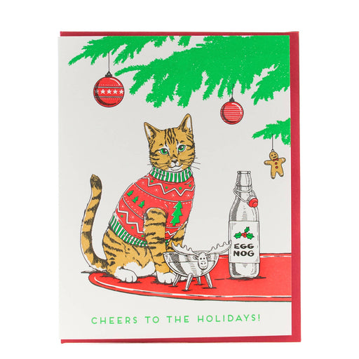Sweater Cat Cheers to Holiday Card