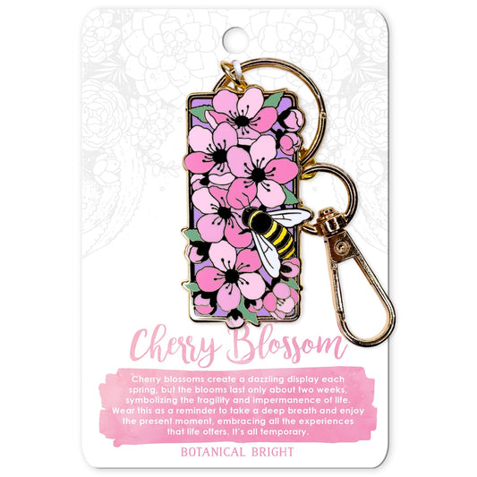 Bee Cherry Blossom Enamel Keychain