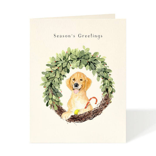 Lab Dog Seasons Greetings Wreath Card