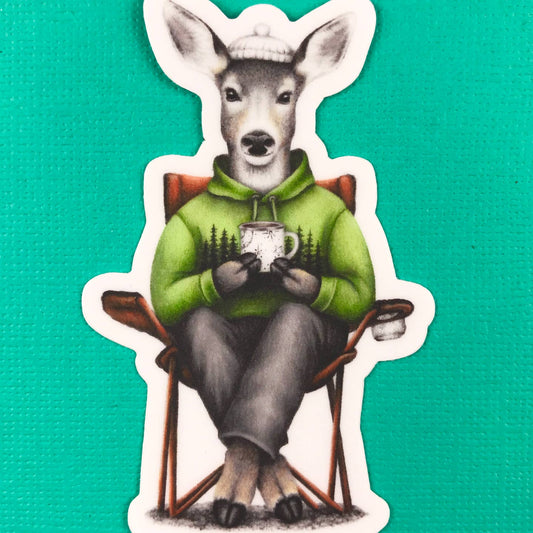 Camping Deer With Coffee Sticker