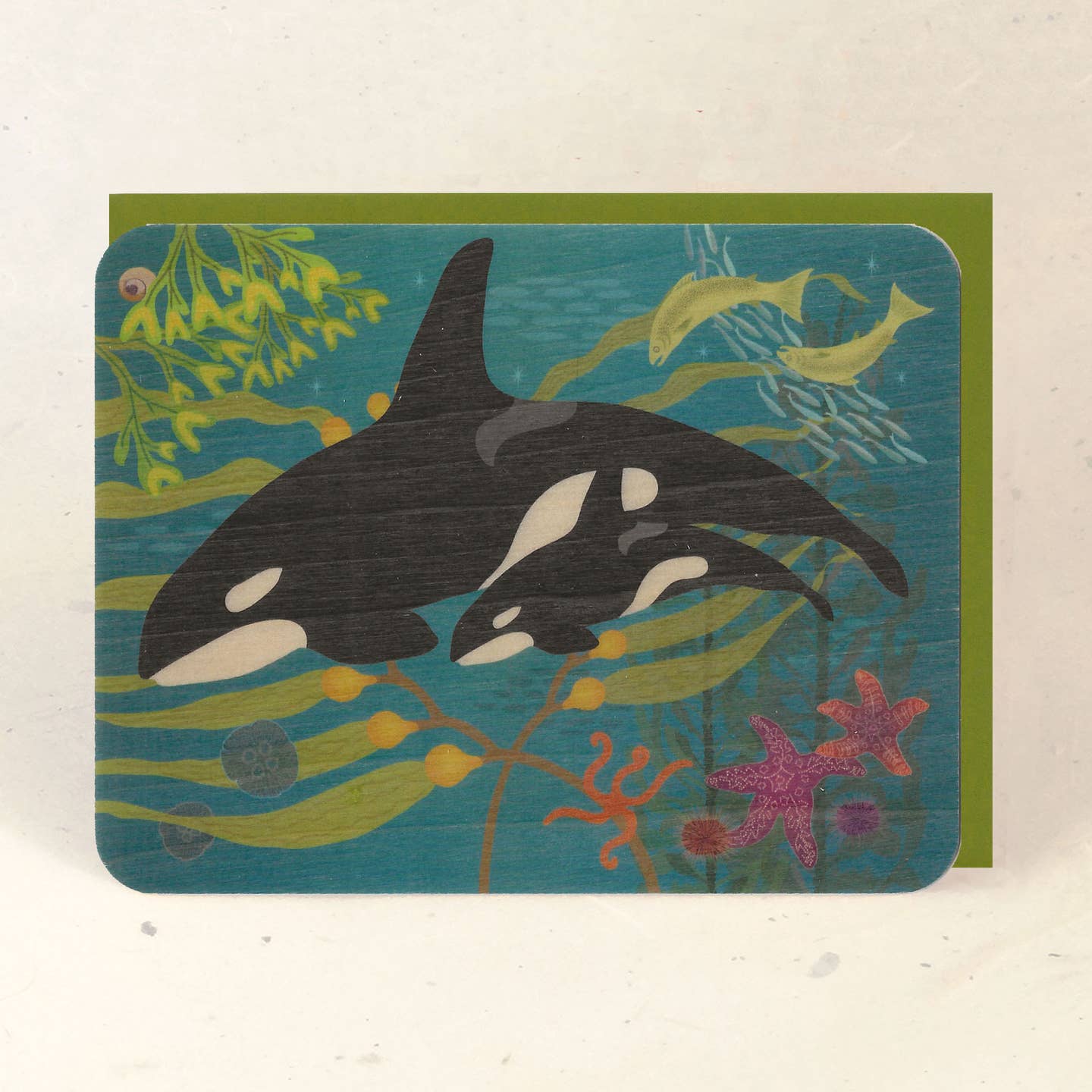 Orca Whales Wood Card