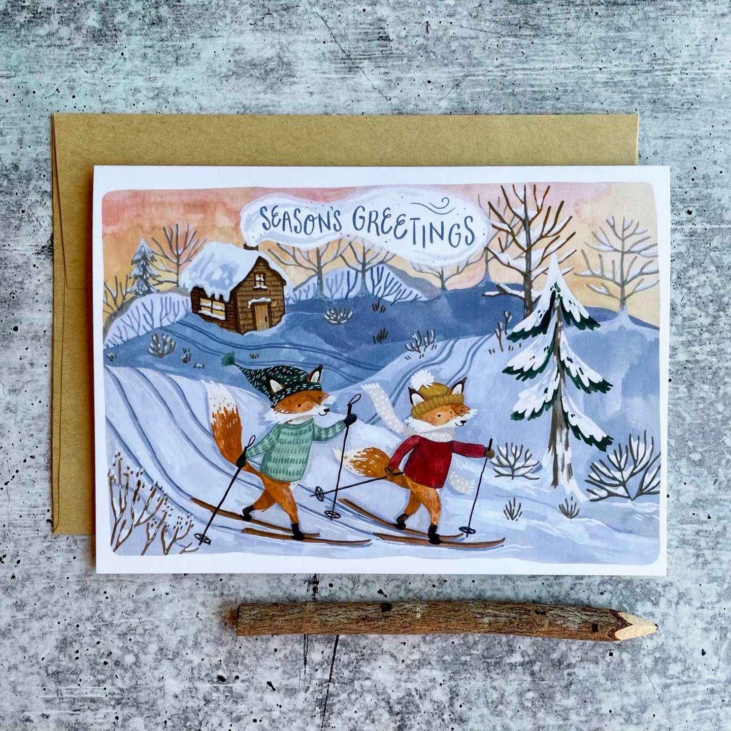 Skiing Foxes Seasons Greetings Card