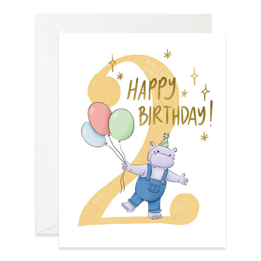 Hippo 2nd Birthday Card