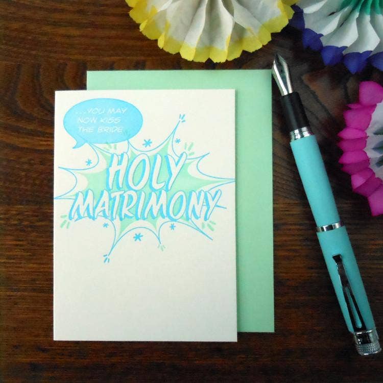 Comic Book Holy Matrimony Wedding Card