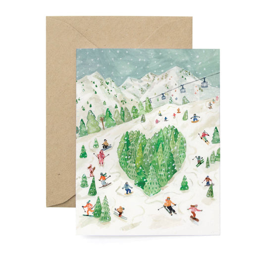 Heart Skiing Tree Love On the Slopes Blank Card