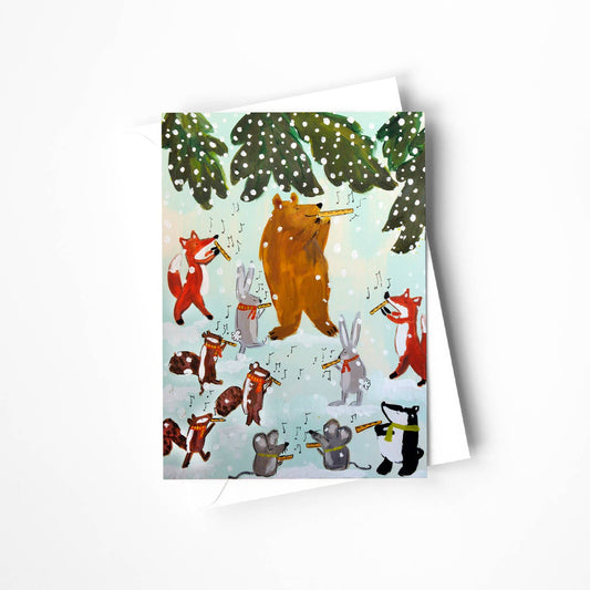 11 Pipers Piping Animals Instruments Blank Holiday Card