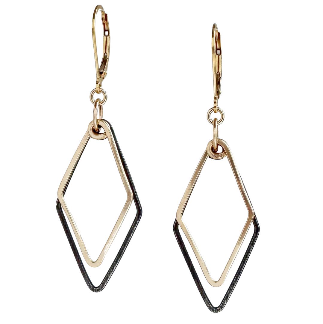 Gold + Black Diamond Outline Earrings