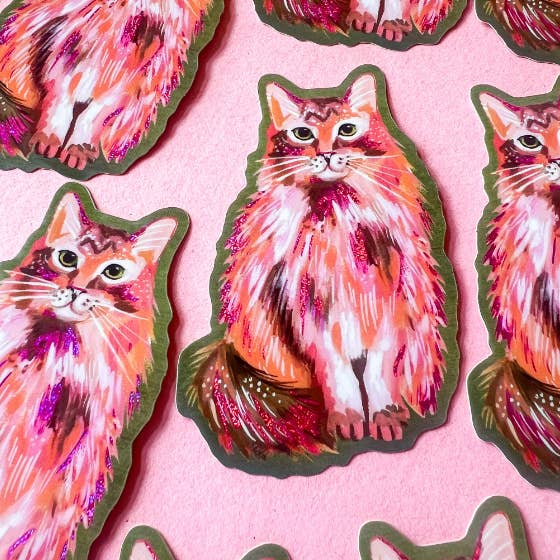 Pink Glitter Kitty Cat Vinyl Sticker