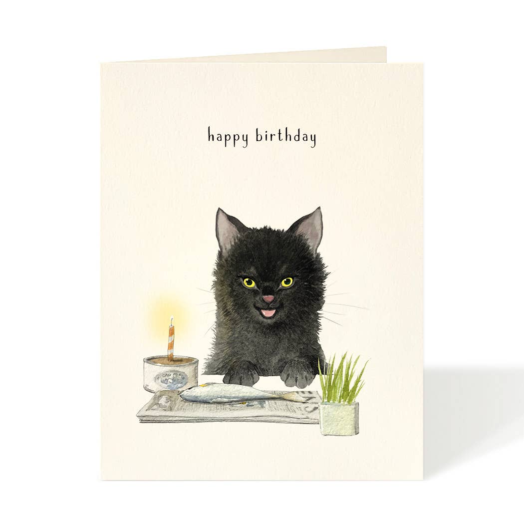 Cat With Fish Cake Birthday Card