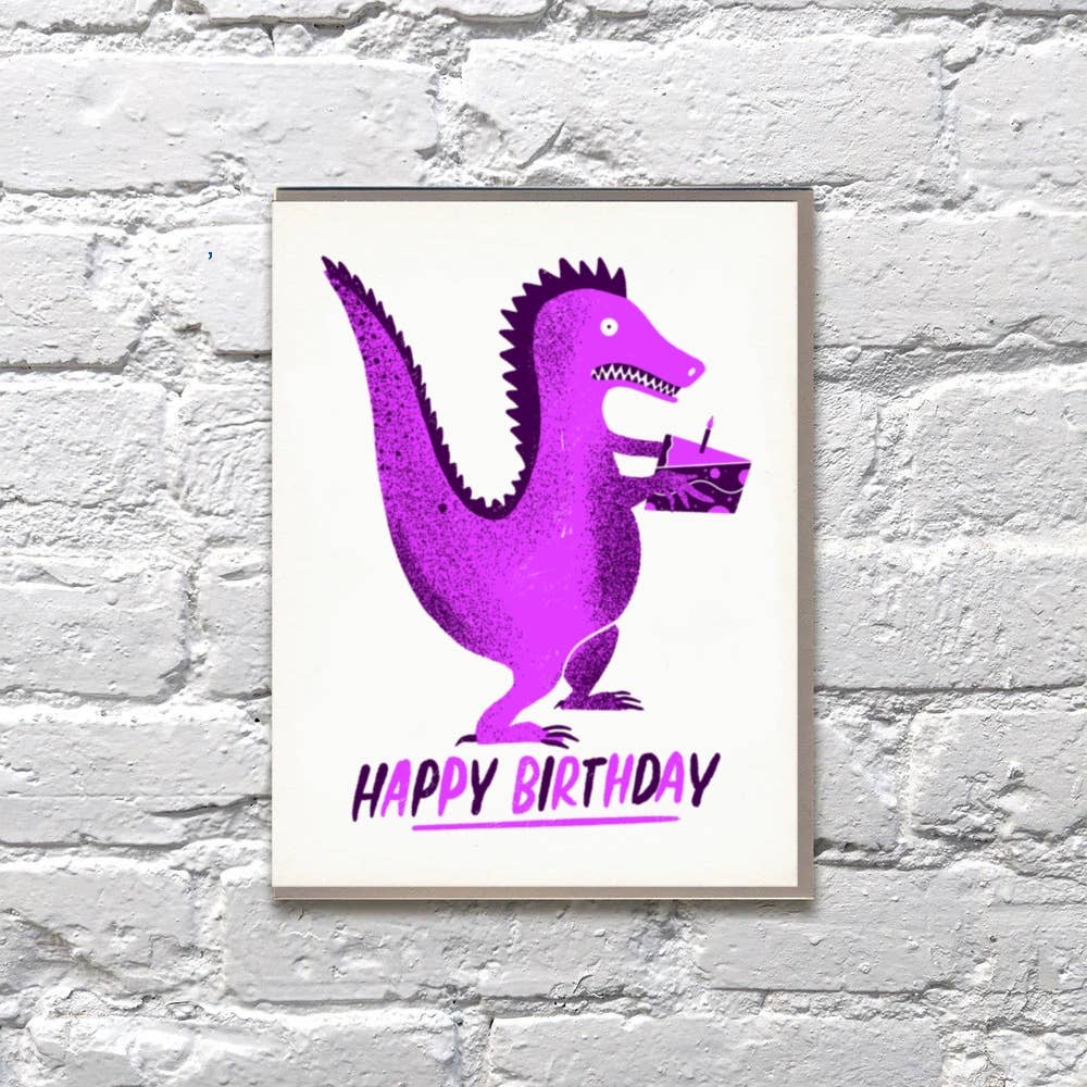 Neon Dino Cake Birthday Card