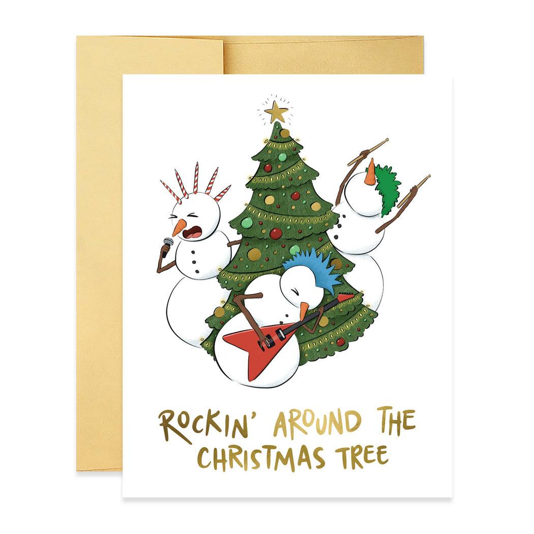 Snowman Rocking Around Christmas Tree Card