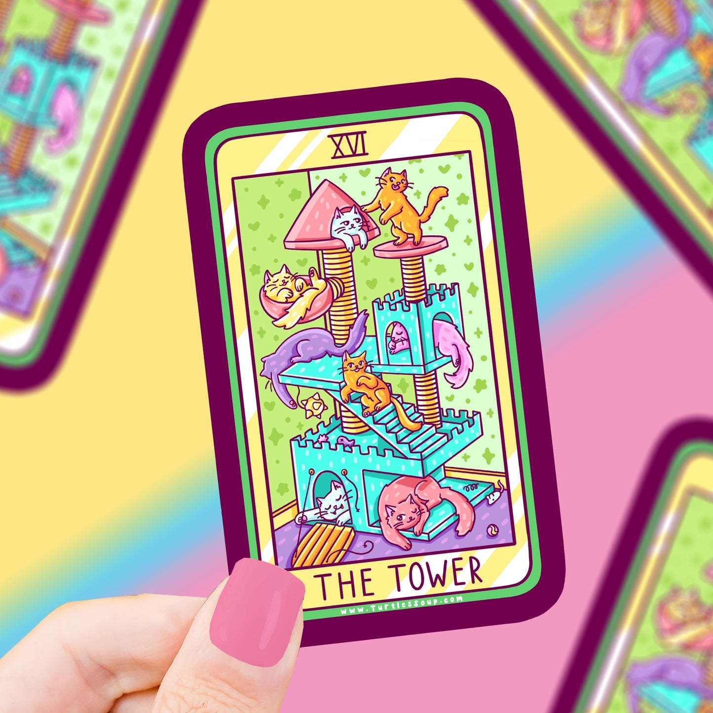 The Tower Cat Tarot Card Vinyl Sticker