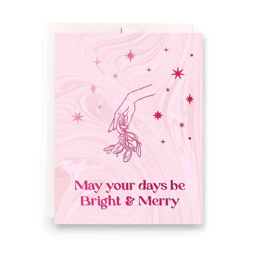 Pink Mistletoe Merry & Bright Card