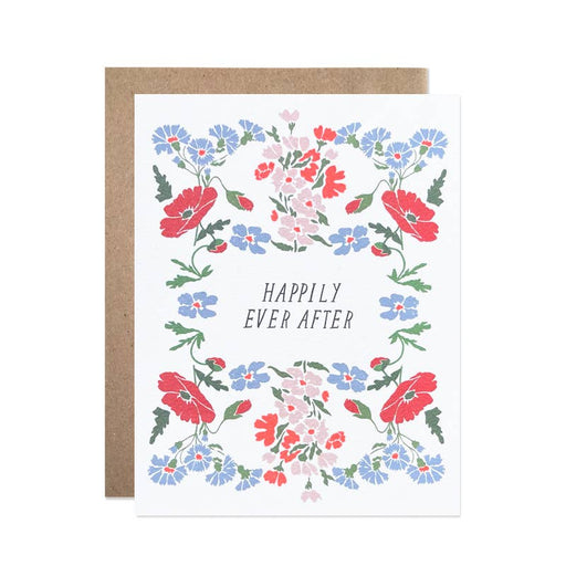 Happily Ever After Cornflower Poppy Wedding Card